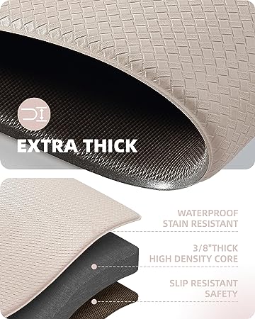 Cushioned Anti-Fatigue Kitchen Mat, Non Skid Waterproof Comfort Standing Kitchen Rugs and Mats, Memory Foam Kitchen mat, 17"x79", Black