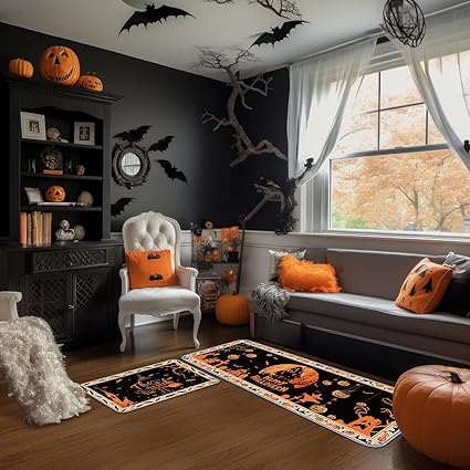 Halloween Rugs Witch Skeleton Pumpkin Rug, 7 x 29 Inch, 17 x 47 Inch (Classic Style)