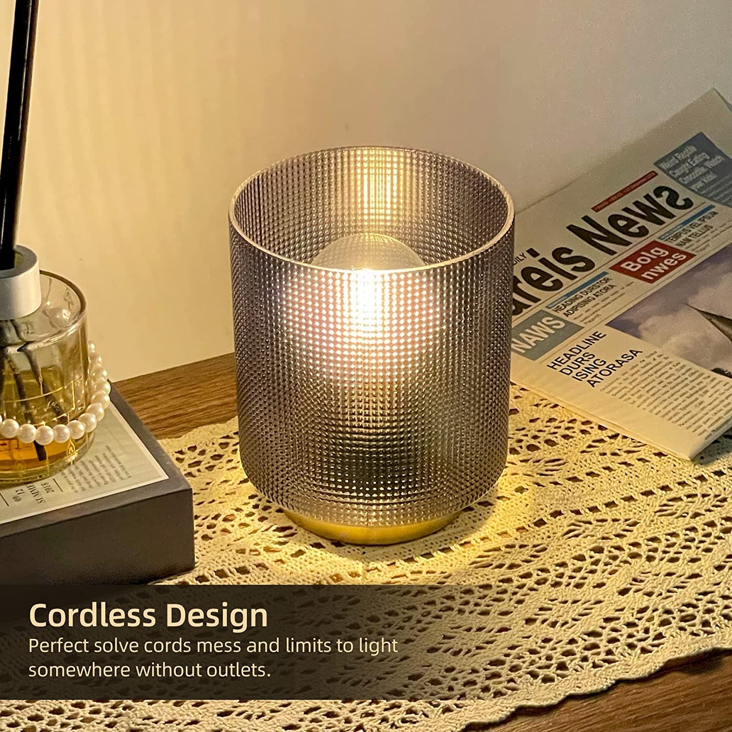 Battery Operated Lamp with Timer, Glass Cordless Lamp