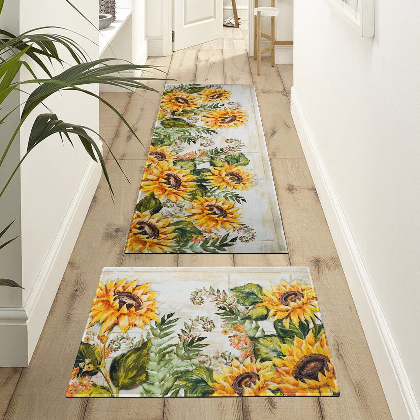 Vintage Mushroom Set of 2, Non Skid Washable Kitchen Mat - (17"x48"+17"x30")