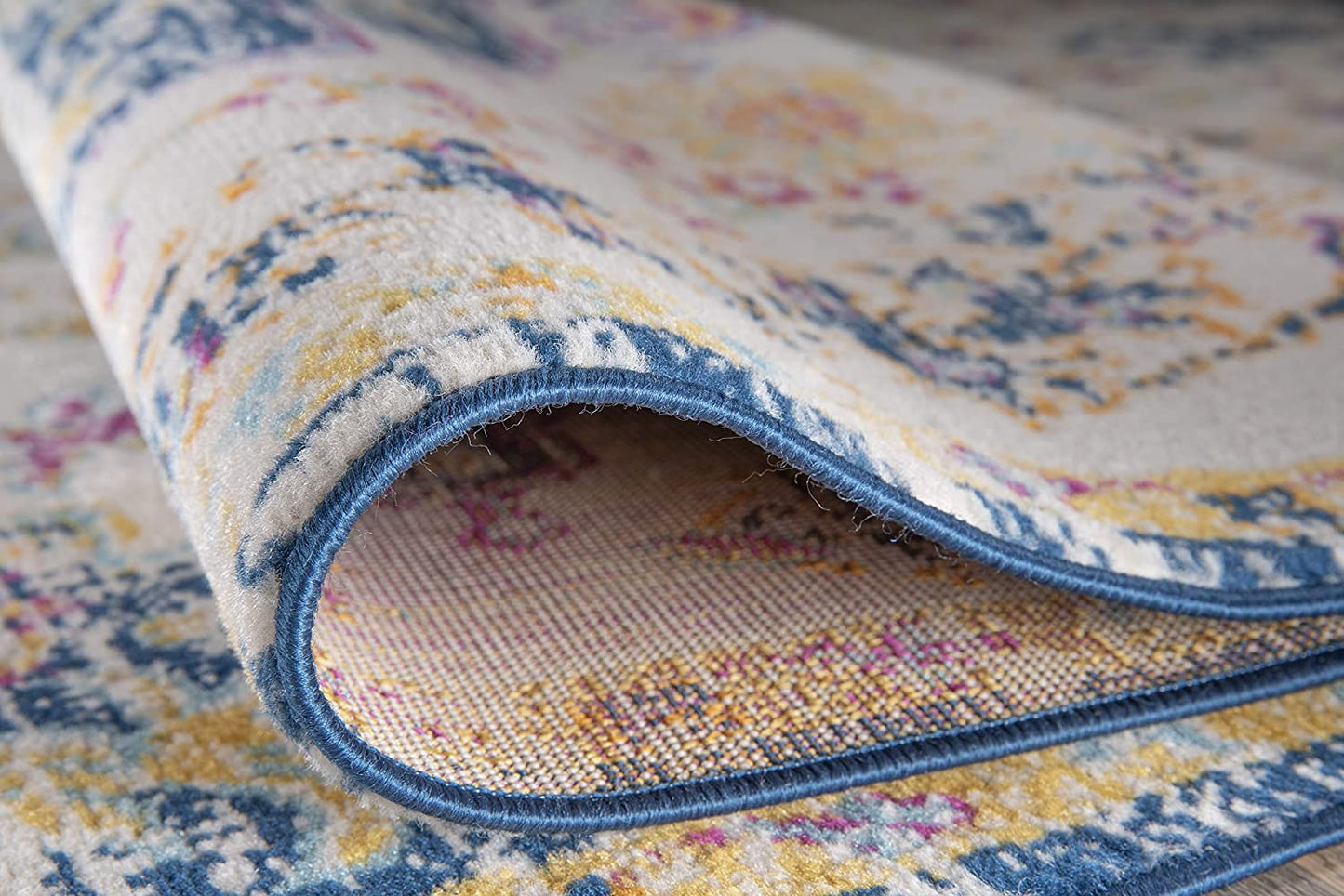 Vintage Medallion Floral Ivory Dark Blue Soft Area Rug