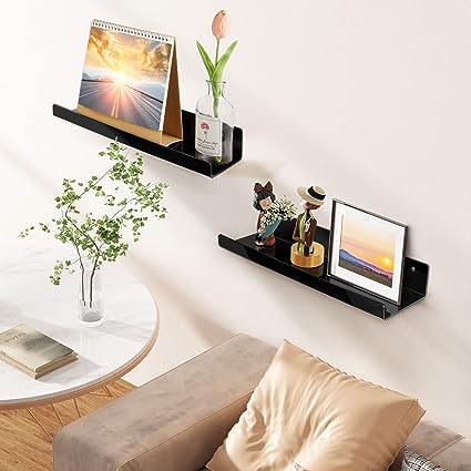 15" Acrylic Floating Clear Acrylic Shelves for Wall Storage, Set of 2