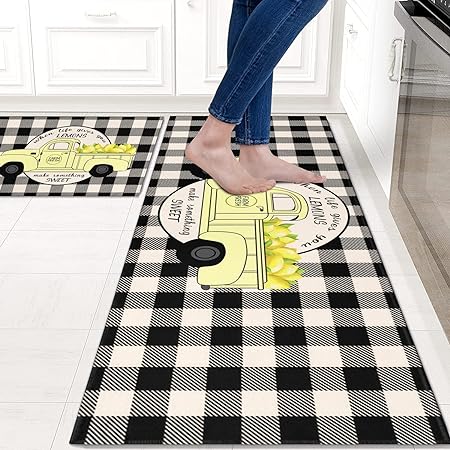 Sets of 2,Abstract Waterproof Art Kitchen Decoration Non-Slip Absorbent Mats, 17x30+17x48inch