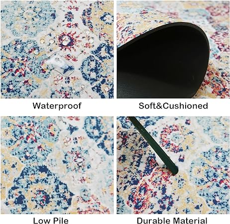 Boho Vintage Tebriz Non Slip Washable Cushioned Waterproof Rugs for Kitchen, 20 x 48