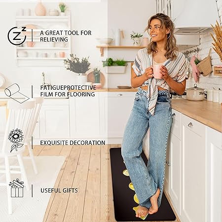 Lemon Yellow 0.4inch Anti Fatigue 3D Print Kitchen Non Slip Comfort Standing Mats, 17.3x28+17.3x47 Inch