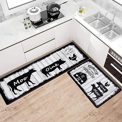 Modern Art Non Slip, Abstract Painting Cushioned Anti Fatigue, Waterproof Kitchen Mats, 18'' x 48'' + 18'' x 30''