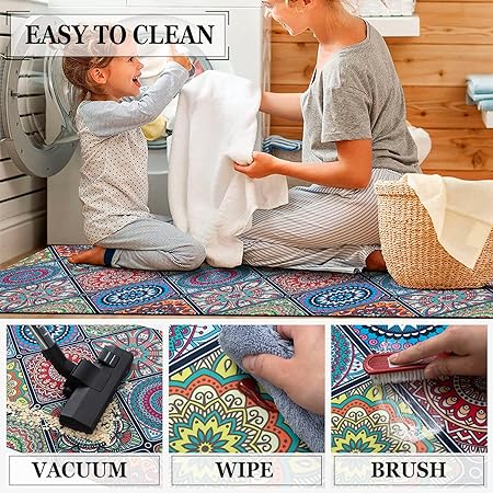 Boho Farmhouse Non Slip Washable Kitchen Area Rug Sets 3