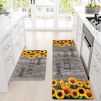 Modern Art Non Slip, Abstract Painting Cushioned Anti Fatigue, Waterproof Kitchen Mats, 18'' x 48'' + 18'' x 30''