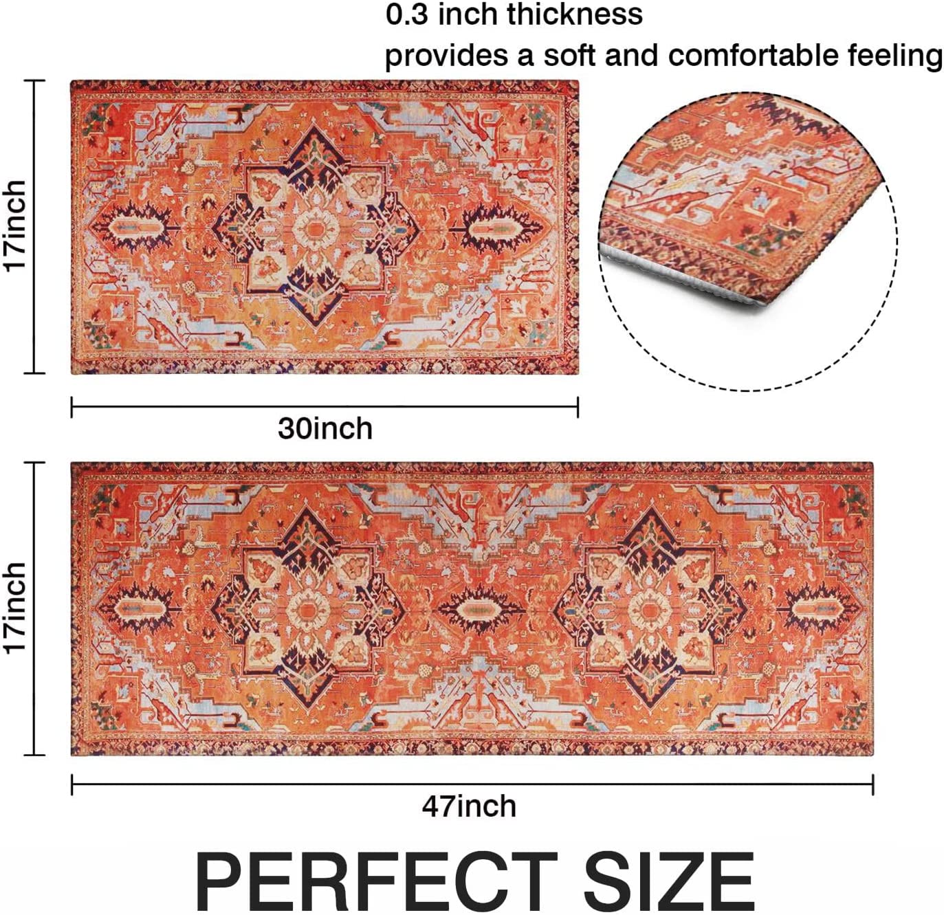 Anti Fatigue Non Slip Waterproof Washable Rug - 17x24+17x48inch Grey