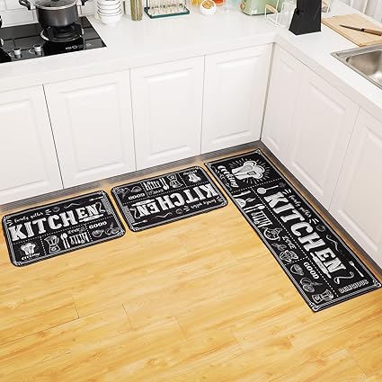 Non Skid Thick Black Kitchen Rugs and Mats Stain Resistant Anti Fatigue Microfiber Floor Non Slip Backing Mat, 15.7" x 47.2", 15.7" x 23.6" (Home)