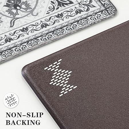Cushioned Anti-Fatigue Memory Foam Non Skid Waterproof, Blue Retro Floor Comfort Mat, 18'' x 48'' + 18'' x 30''