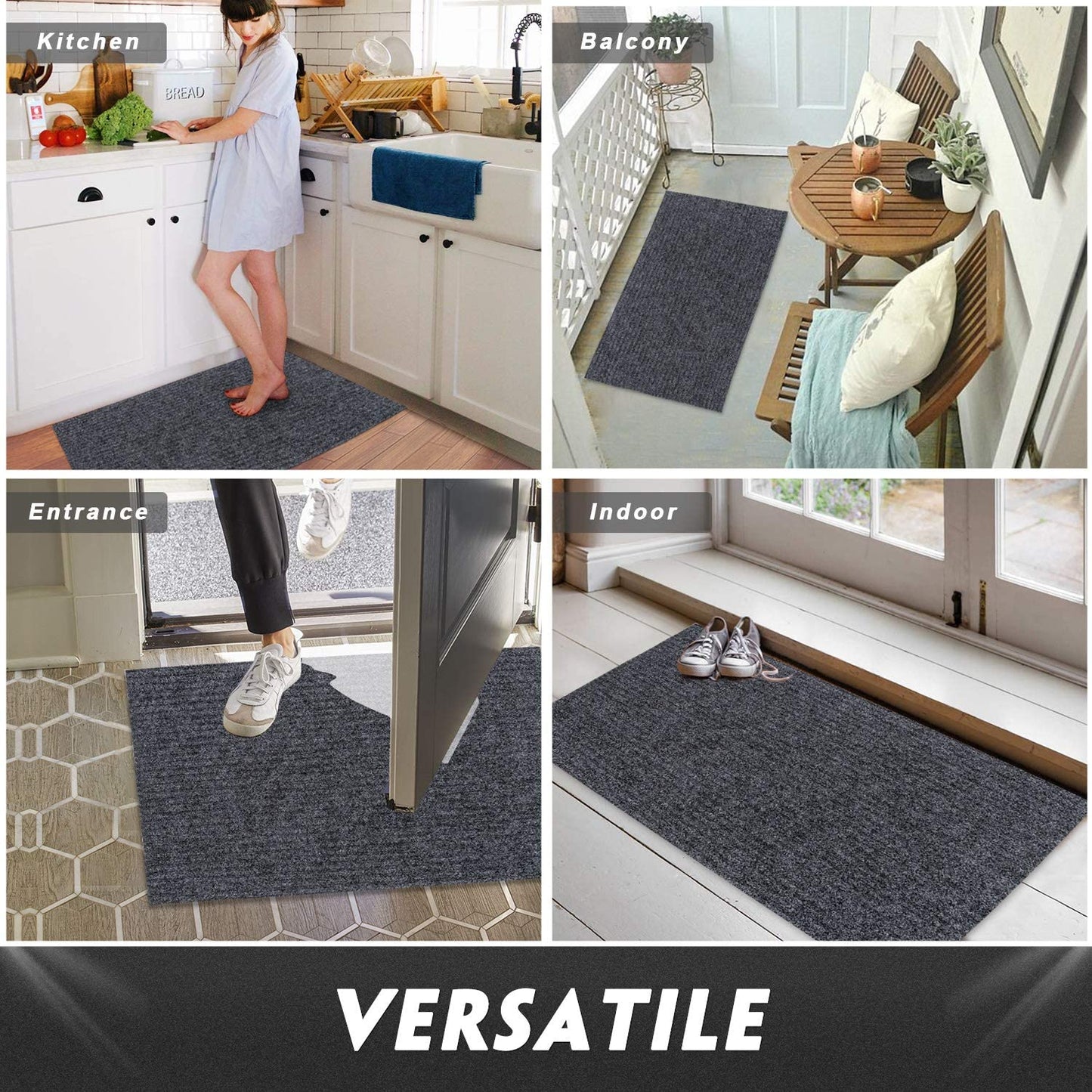 Front Door Mat Outdoor Indoor Doormat Welcome Mats Outside Entrance Shoe Grey,2 Pack