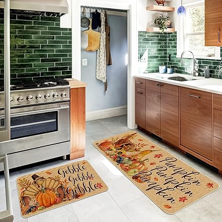 17x29 Inch, Turkey Orange Thanksgiving Fall Welcome Mats