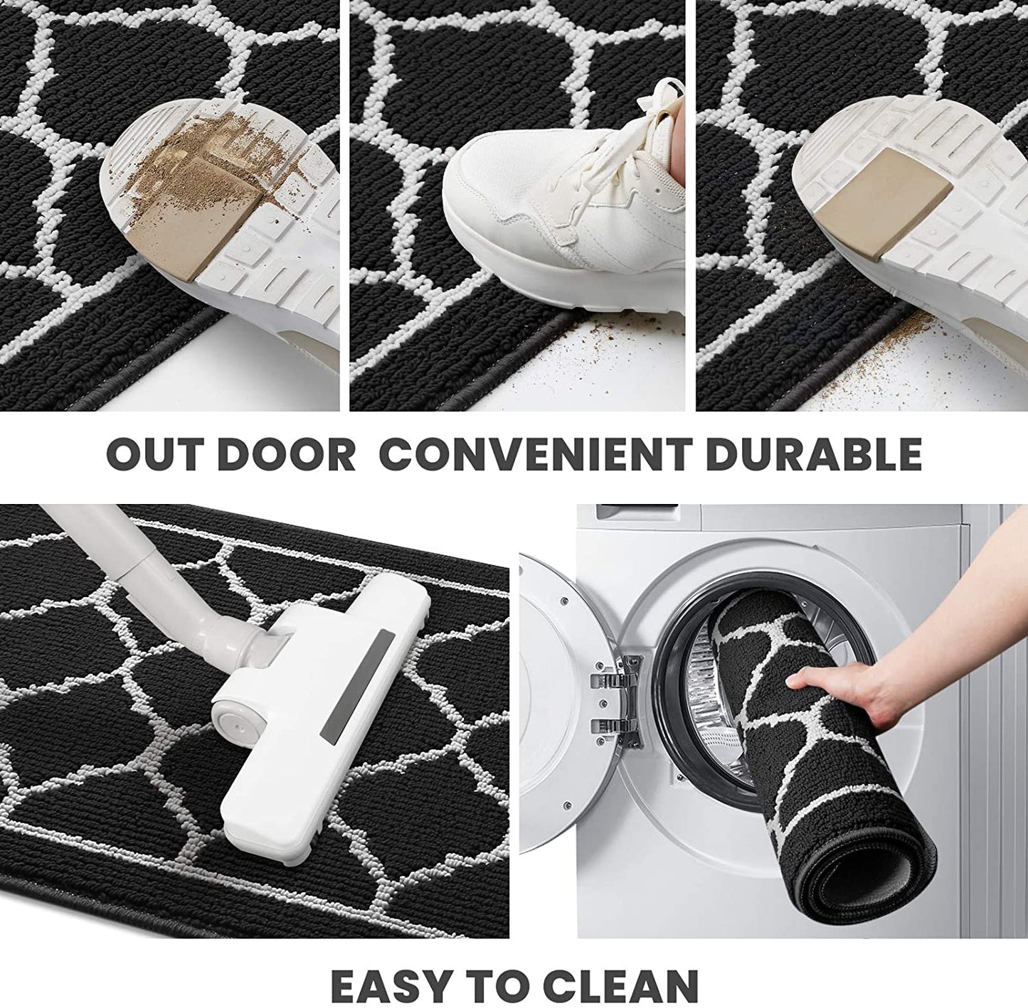 Trends Door Mat Indoor Outdoor Entryway Welcome Mat, Super Absorbent Non Slip Rubber Doormat Front Back Low Profile Door Rug, Resist Dirt Floor Mat for Inside Entryway,Patio(20"x32",Black)