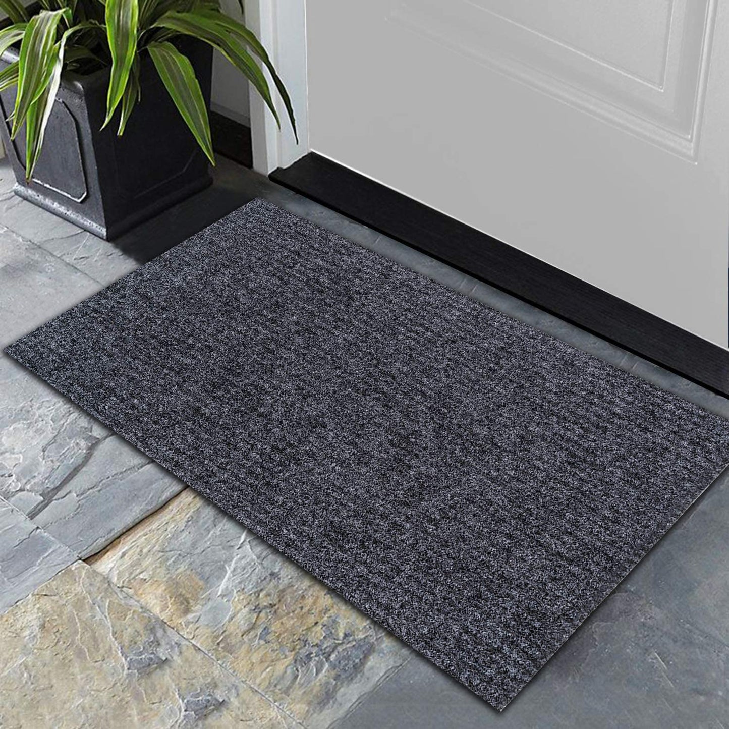 Front Door Mat Outdoor Indoor Doormat Welcome Mats Outside Entrance Shoe Grey,2 Pack