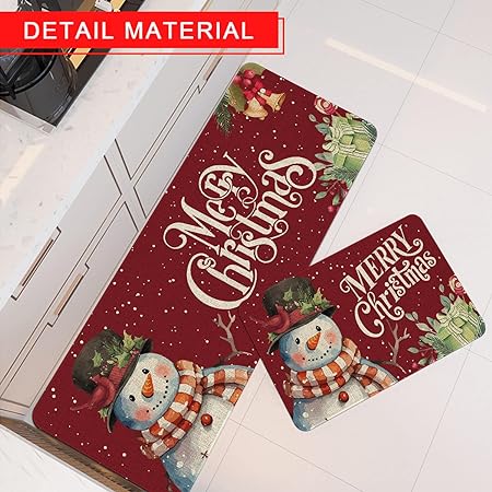 et of 2, Anti Fatigue Waterproof Stain Resistant Snowman Winter Decorative Non Slip Cushioned Floor Mat - 17x29 and 17x47 Inch