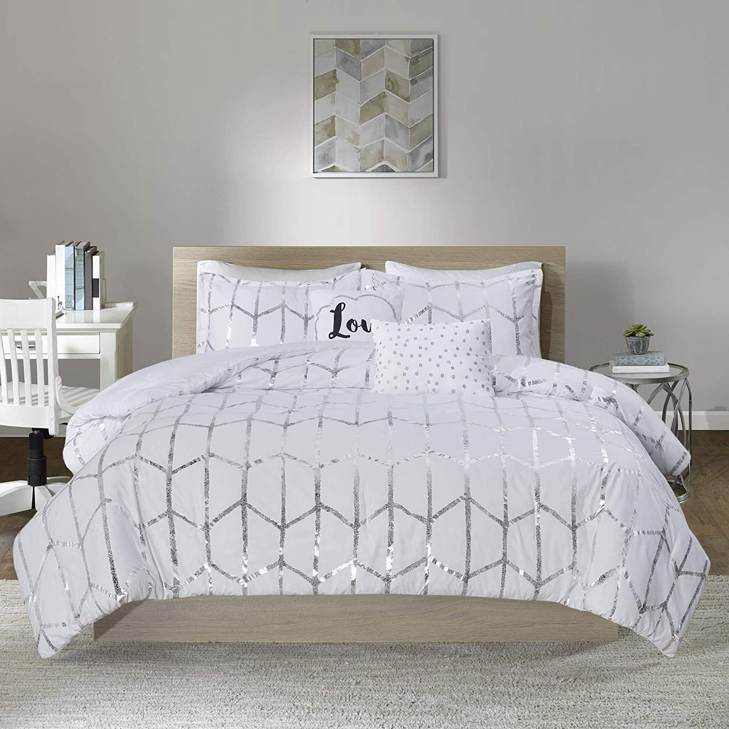 Raina Comforter Metallic Print Geometric Design Modern Trendy All Season Bedding Set