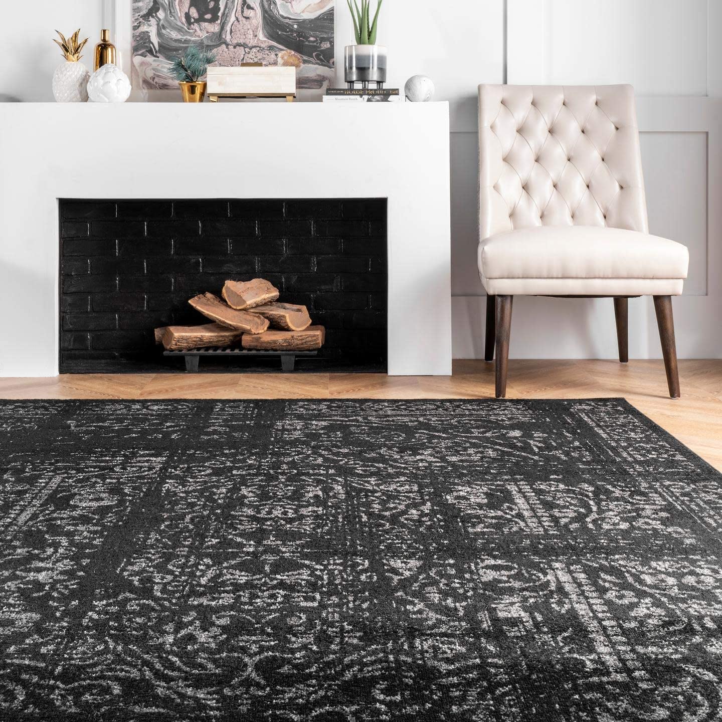 Distressed Vintage Black Soft Area Rug