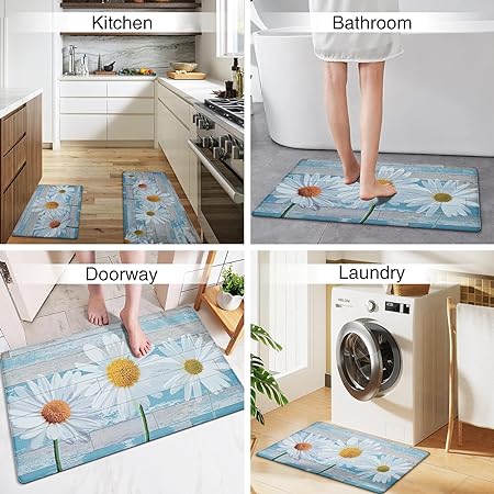 2 PCS Floral Cushioned Anti-Fatigue Kitchen Rugs, Kitchen Mats for Kitchen Floor Laundry Office