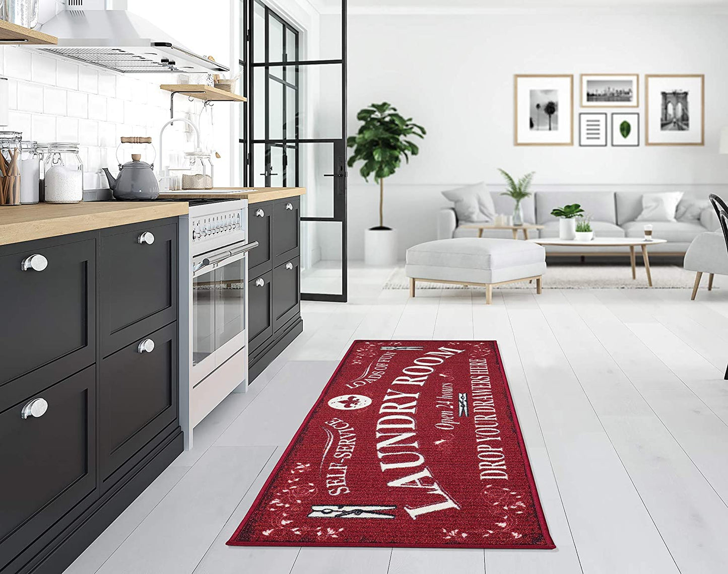 Laundry Collection Runner Non-Skid Rug, Red
