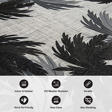 Tropical Floral Border Non-Shedding Outdoor Rugs - 2' x 7'