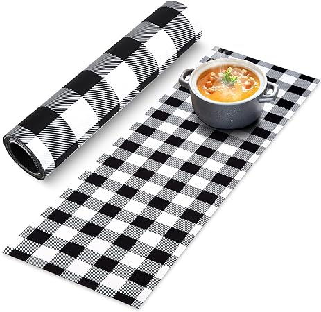 Heat Resistant Waterproof Trivet Table Runner Hot Plates Mat 12 X 40 Inch (Black Line)