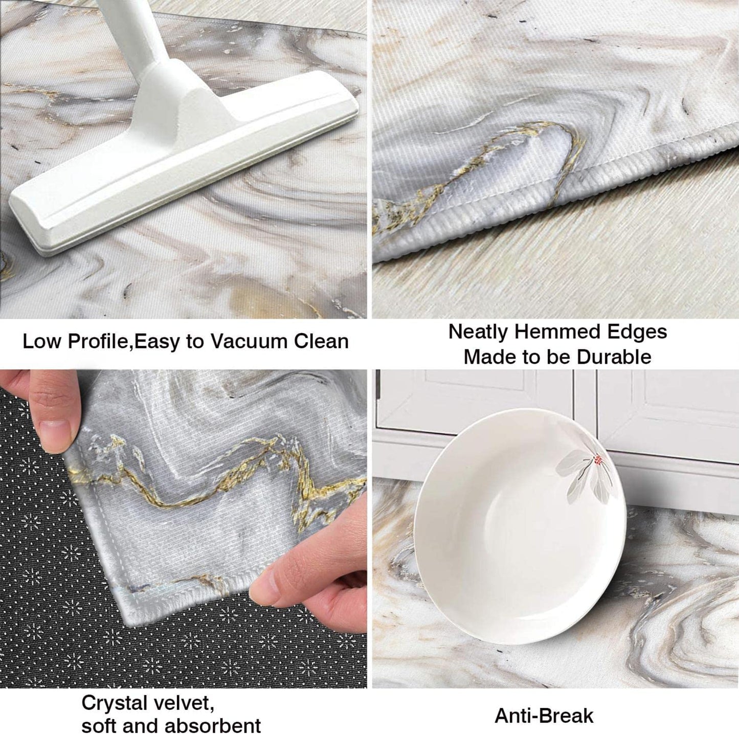 Anti Fatigue Non Slip Waterproof Washable Rug - 17x24+17x48inch Grey