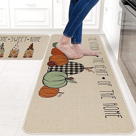 Sets of 2,Abstract Waterproof Art Kitchen Decoration Non-Slip Absorbent Mats, 17x30+17x48inch