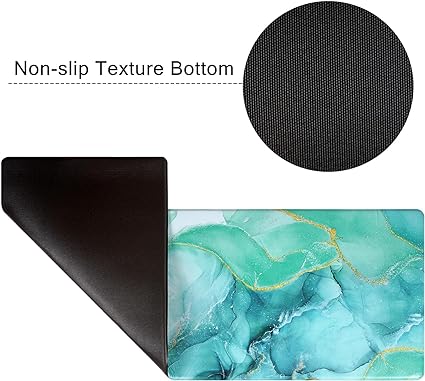 2 PCS Black Marble Waterproof Leather Runner Rug Non Slip Cushioned Standing Mat for Sink Laundry 17.3''x30''+17.3''x47''