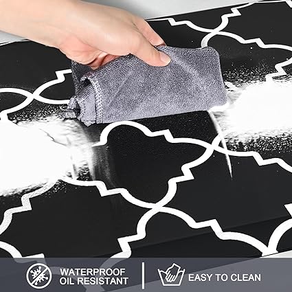 Cushioned Anti Fatigue 2 PCS,1/2 Inch Thick Waterproof Kitchen Rugs Non Skid,PVC Standing Desk Comfort Mat for Kitchen Floor Sink Office Laundry,(17.3"x29"+17.3"x47",Black)