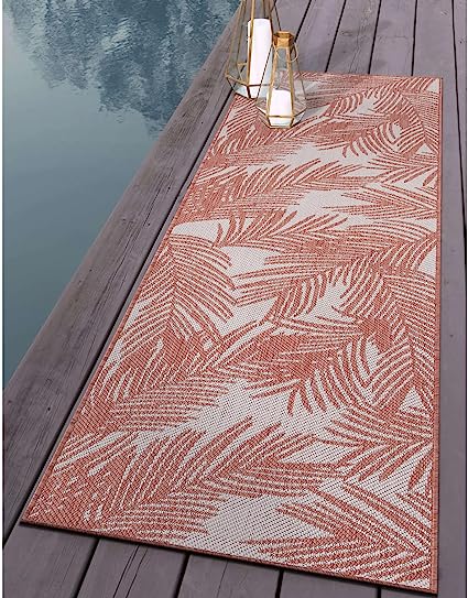 Contemporary Distressed Leaves Textured Flat Weave Easy Cleaning Outdoor Rugs