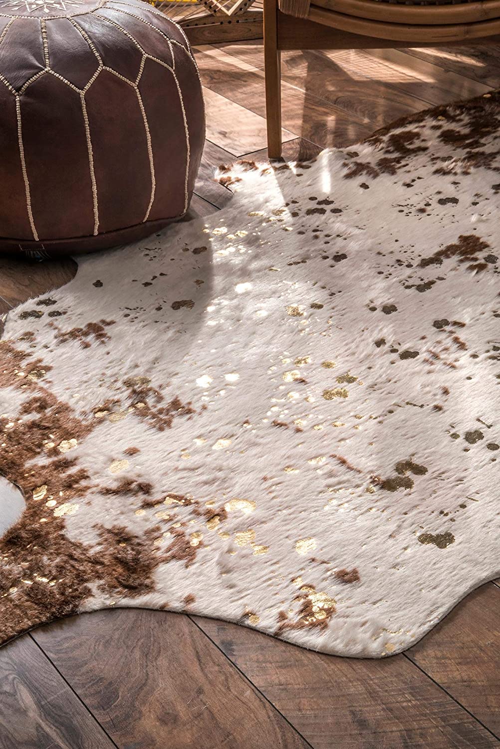 Brown Faux Cowhide Shaped Rug