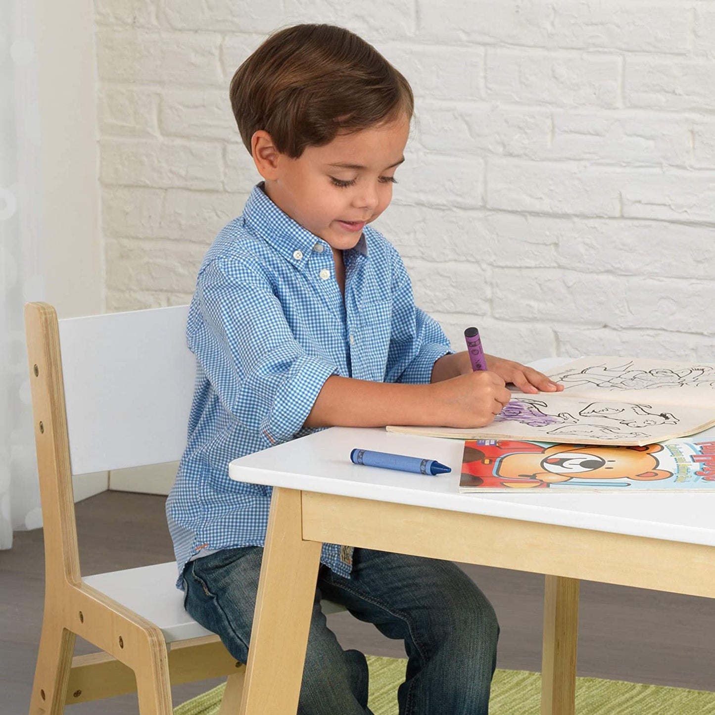Wooden Modern Table & 2 Chair Set, Children's Furniture, White & Natural