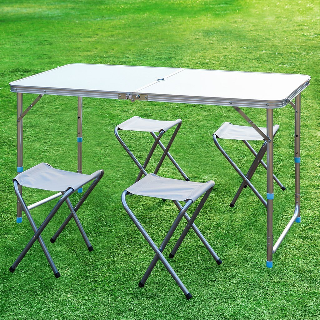 Steel Portable Folding Table with 4 Folding Chairs