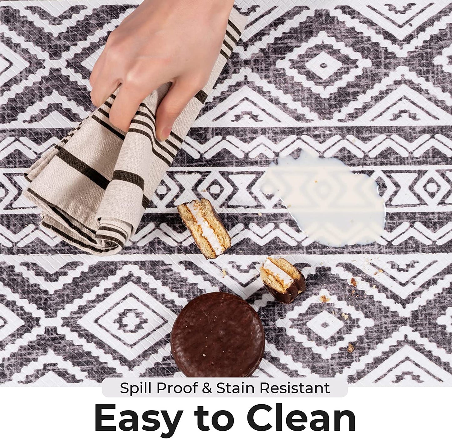 2 Piece Set, Anti Fatigue Waterproof & Non-Skid Boho Kitchen Rugs - 17x30+17x47
