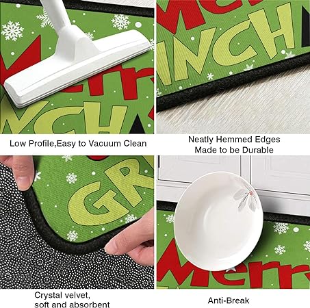Non Slip Absorbent Waterproof Christmas Decorations Kitchen Rugs and Mats Set of 2, 17x29 and 17x47 Inch