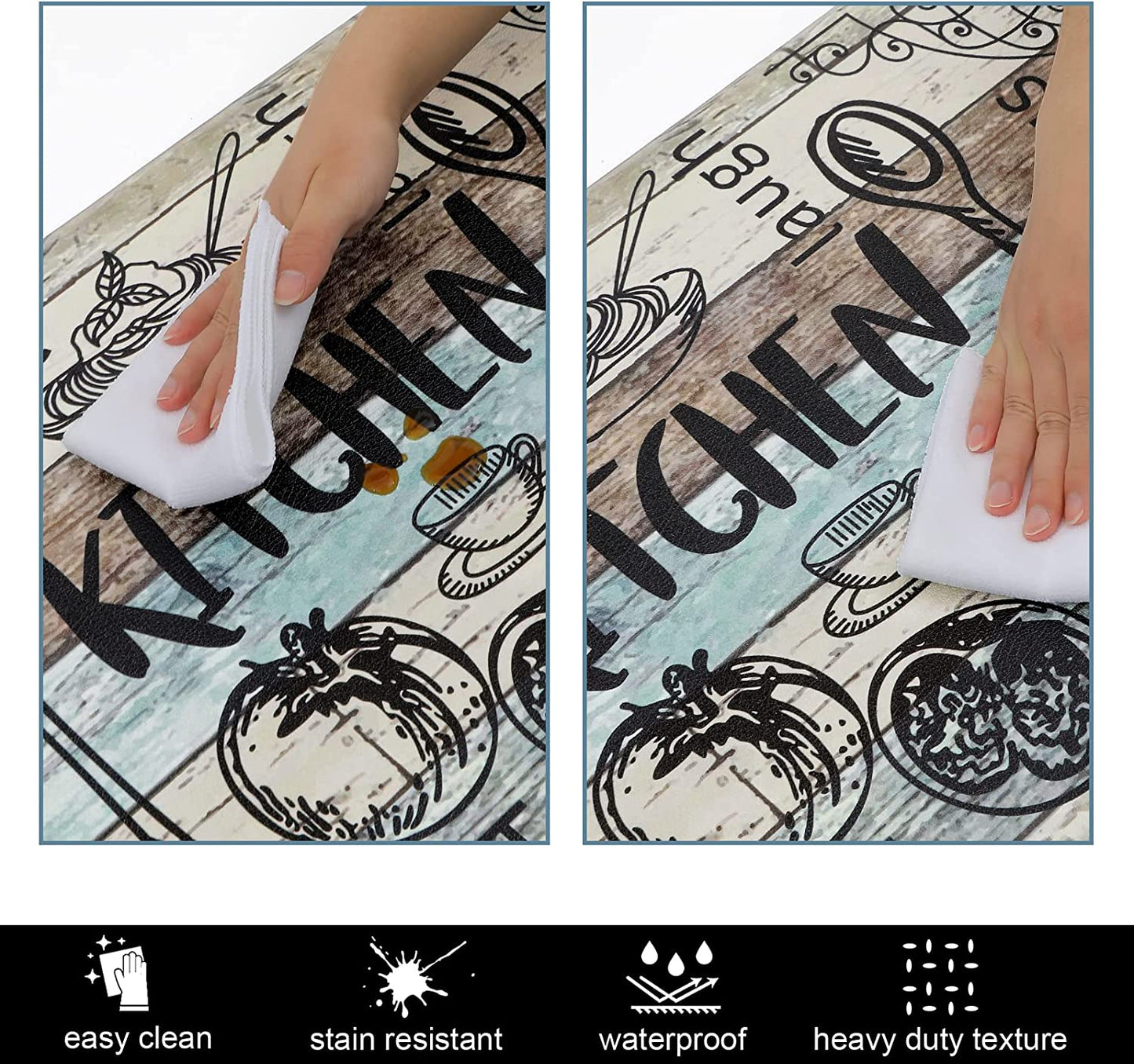 Anti Fatigue Kitchen Rug Sets 2 Piece Waterproof Non Slip Kitchen Floor Mats-17"x48"+17"x28"