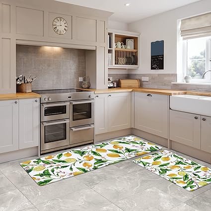 Modern Art Non Slip, Abstract Painting Cushioned Anti Fatigue, Waterproof Kitchen Mats, 18'' x 48'' + 18'' x 30''
