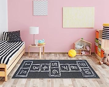 Machine Washable Wrinkle Free Abstract Hopscotch Design Cotton 3x6 Kid's Area Rug