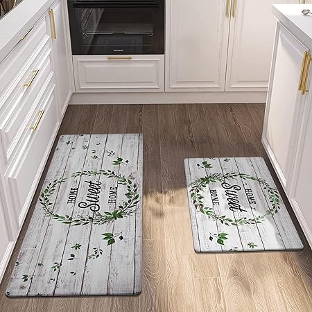 2 PCS Floral Cushioned Anti-Fatigue Kitchen Rugs, Kitchen Mats for Kitchen Floor Laundry Office