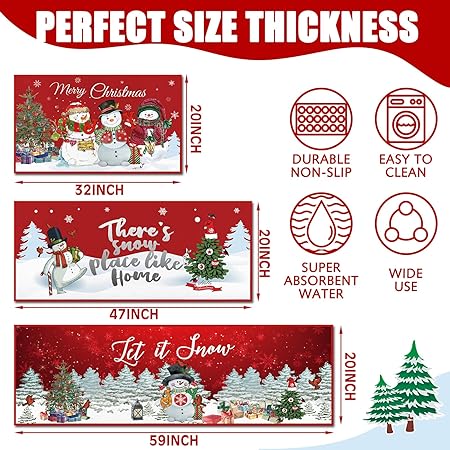 Sets of 3Black Santa Claus African American Merry Christmas Winter Farmhouse Party Floor Mat