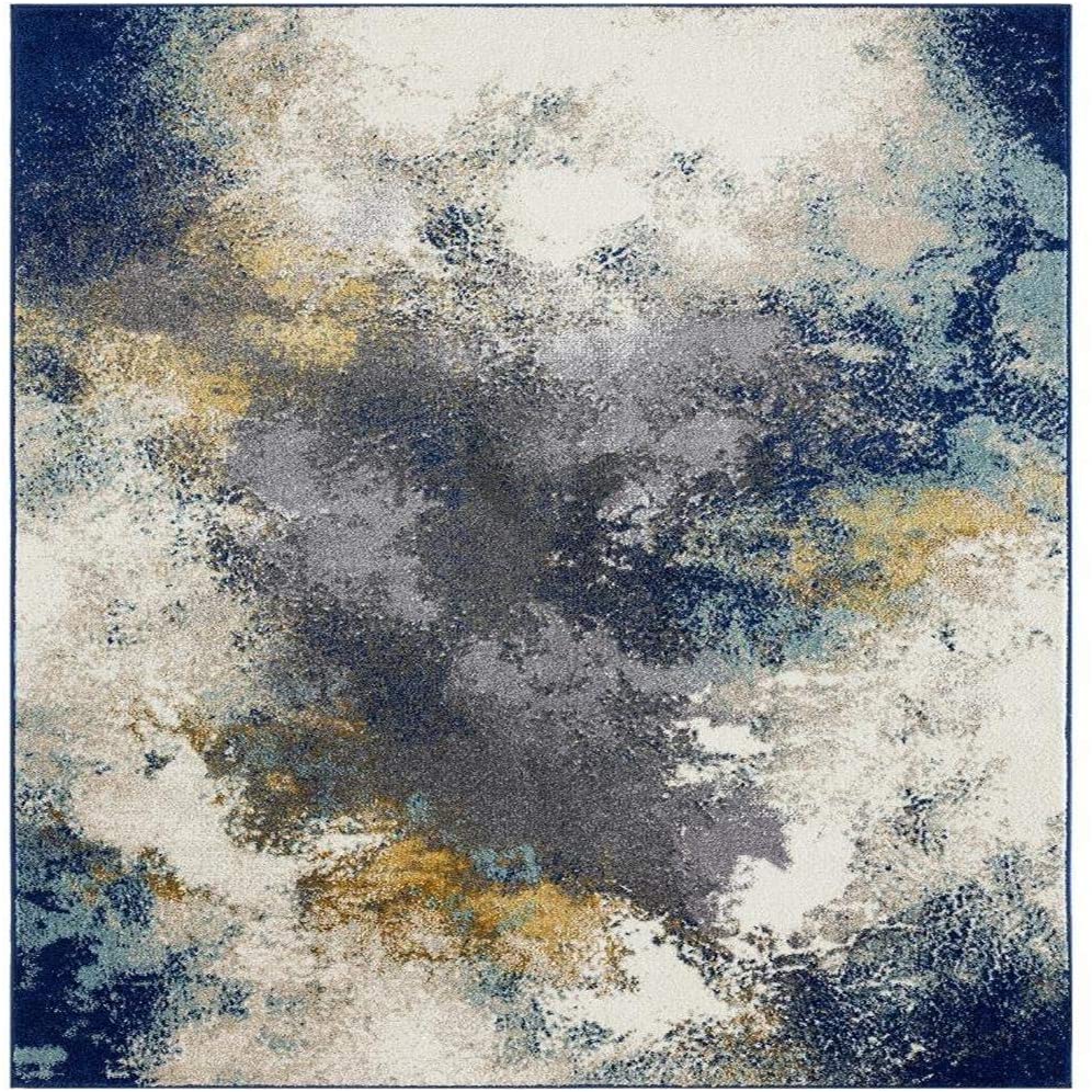 Beverly Collection Modern Soft Abstract Blue Gold Grey Area Rug