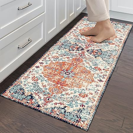 Boho Vintage Tebriz Non Slip Washable Cushioned Waterproof Rugs for Kitchen, 20 x 48