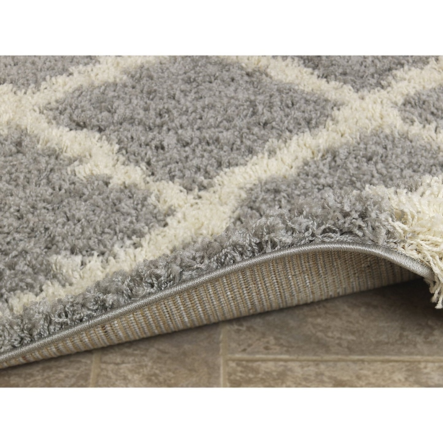 Gray Soft White Shag Trellis Area Rugs