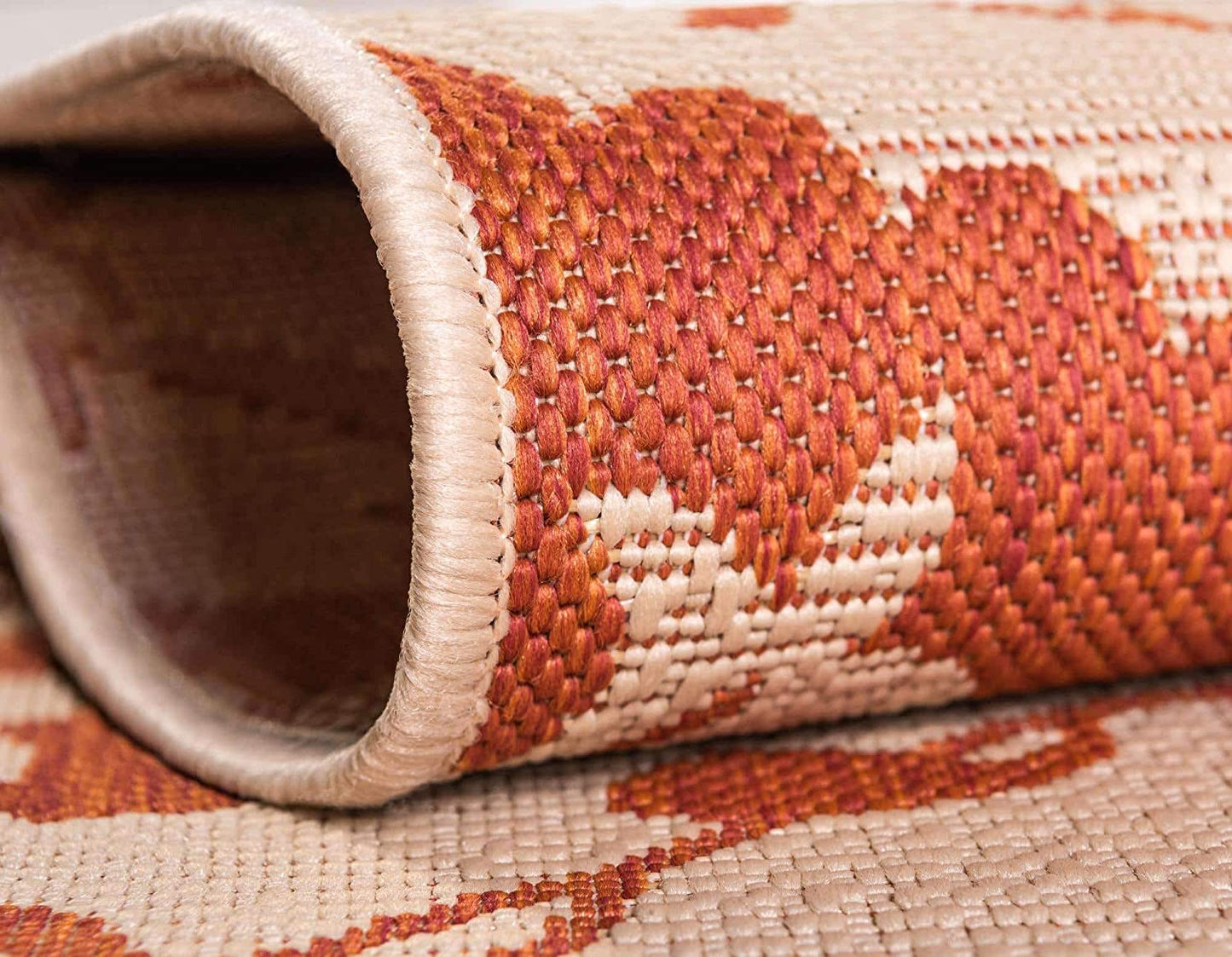 Botanical Collection Floral Abstract Transitional Indoor Outdoor Flatweave Beige /Terracotta Area Rug