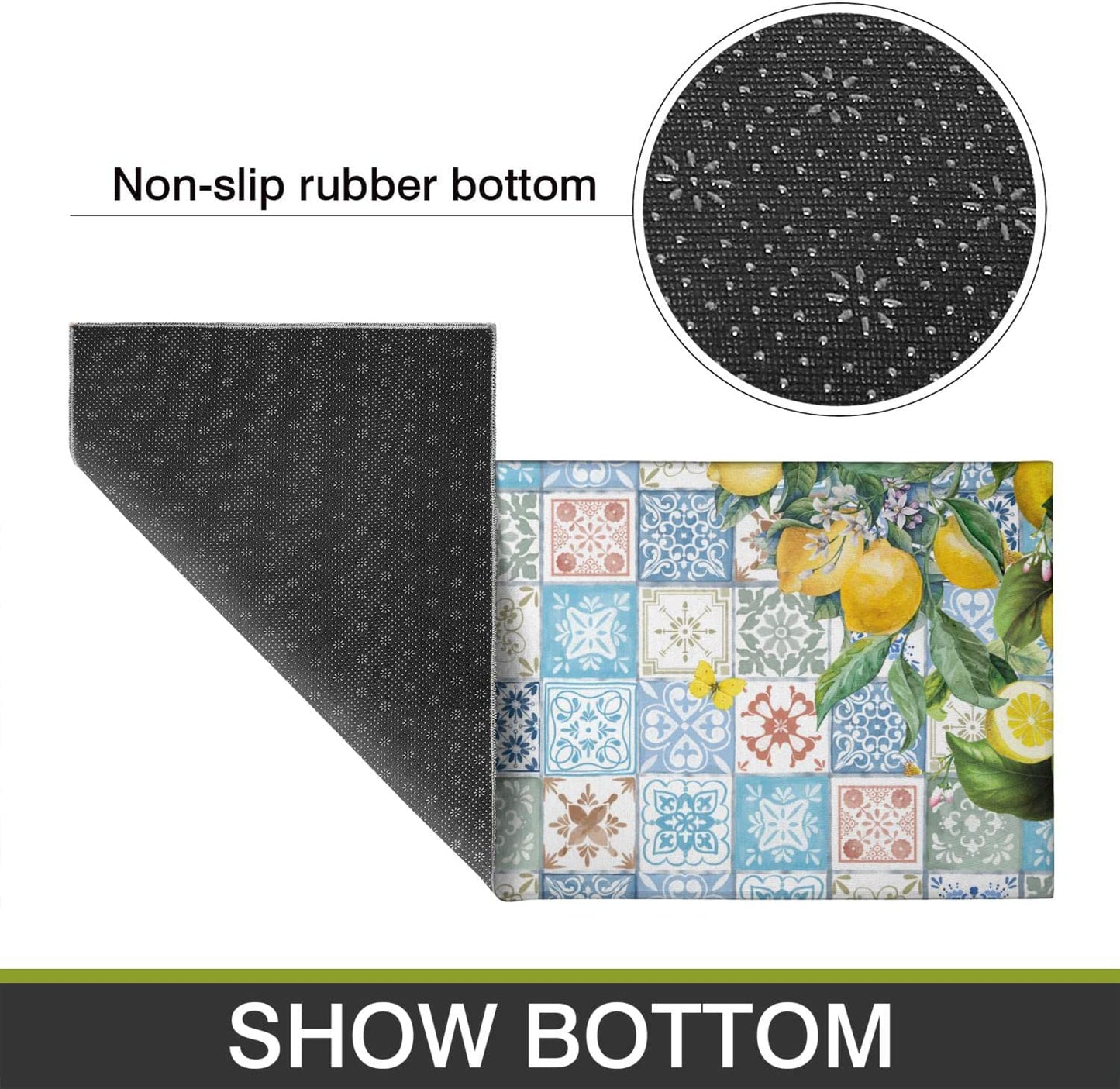 Vintage Mushroom Set of 2, Non Skid Washable Kitchen Mat - (17"x48"+17"x30")