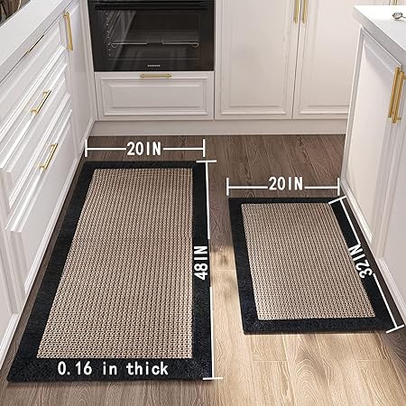 Set of 2 Twill Non Skid Washable Farmhouse Kitchen Floor Mats, 20"x32 + 20"x48