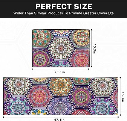 Mid Century Boho Home Kitchen Rugs and Mats Non Skid Washable Set of 2,