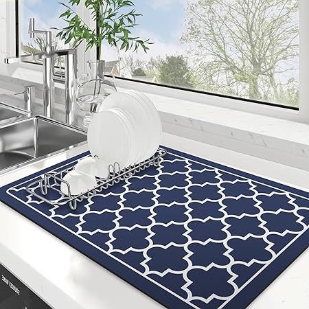 Dish Drying Mat Super Absorbent Drying Mat Large Dish Drying Mats for Kitchen Counter Easy clean Dish Mat Kitchen Drying Mat 15"x 18" Black