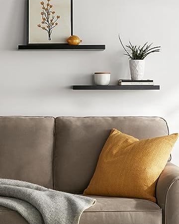 Set of 2 Wall Mounted Rustic Wood Shelves Decor with 22lbs Capacity (Rustic Brown)